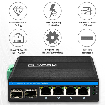 Commutateur de réseau Unmanaged optique d'Ethernet de fibre, commutateur gauche de POE du gigabit 6