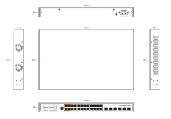 Commutateur POE géré par Ethernet L3 avec 24*10/100/2500mbps+6*10Gb SFP+