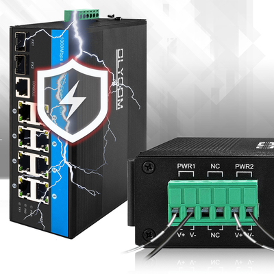 8 Ports Industrial Managed PoE Switch 2.5G Ring Fiber 240W Réseau Gigabit budgétaire DC48V Entrée
