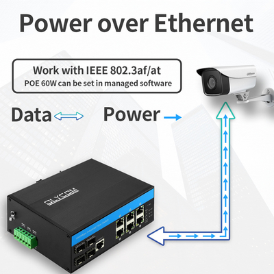 10 ports industriels L2 commutateur géré PoE Gigabit Ethernet 15.4W 30W IP40 CE