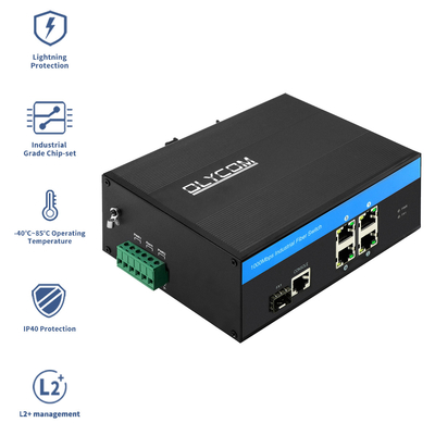 Commutateur Ethernet Gigabit Smart Managed à 5 ports industriels avec ports fibre SFP, indice IP40
