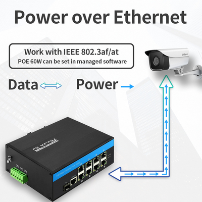 Commutateur PoE industriel géré à 8 ports, liaison montante SFP 2.5G, réseau Gigabit, boîtier robuste, CE