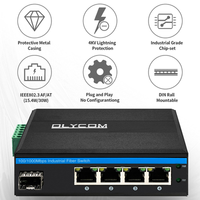 5 ports SFP PoE Switch Réseau Gigabit PoE/PoE+ 120W Budget DC48V sans ventilateur CE FCC