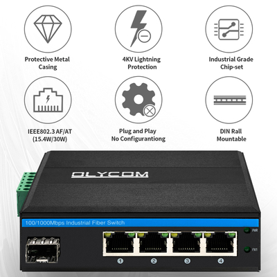 Le gigabit POE de réseau de SFP commute la puissance au-dessus de l'Ethernet 4+1 ports