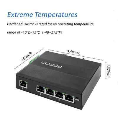 ports Unmanaged industriels IP40 -40° – 75°C du commutateur 5 x Gigabit Ethernet de Vacarme-rail de 5-Port Gigabit Ethernet (- 40° – 167°F)
