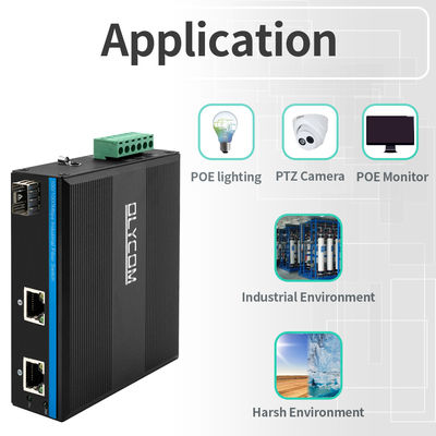 Commutateur Gigabit 30W 60W PoE Extender Commutateur à fibre SFP de qualité industrielle DC48V non géré