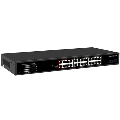 24 ports CCTV PoE Switch Réseau Gigabit SFP Optique Uplink Budget non géré 300W