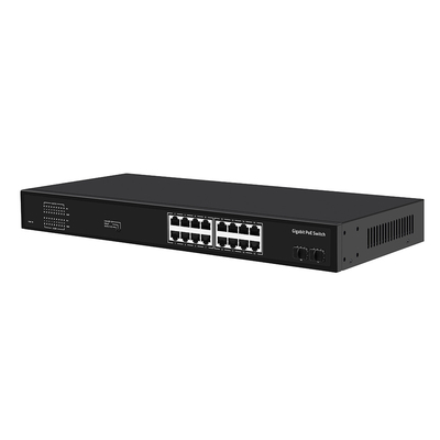 16 ports Gigabit Poe Switch 300W Budget VLAN non géré 250 mètres de distance Fibre SFP