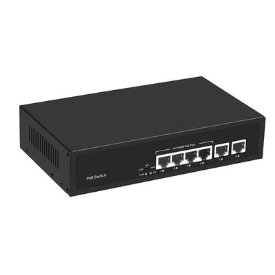 Commutateur PoE pour vidéosurveillance Fast Ethernet 4 ports avec 2 liaisons montantes en cuivre, budget de puissance de 55W, entrée CA