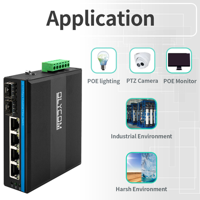 6 ports Commutateur Poe industriel non géré 10/100M 2 Ports Ethernet à fibre 4