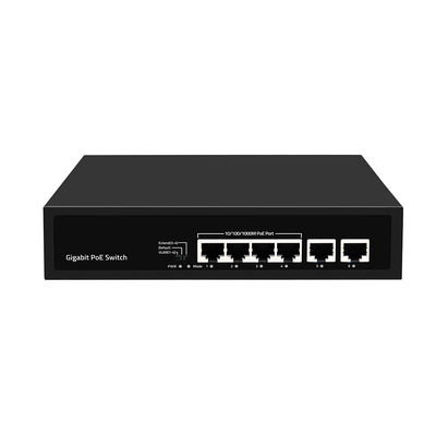 6 Ports Gigabit PoE Switch 250 Mètre d'extension VLAN 60W Budget de puissance 220V Entrée
