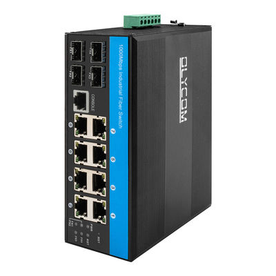 12 ports industriels Gigibit commutateur à fibre optique géré Commutateur Ethernet robuste DC12-52V entrée avec 4 SFP+8 RJ45