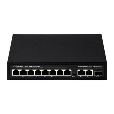 Commutateur POE non géré 8 PoE 10/100Mbps + 2 LAN 100/1000Mbps + 1SFP 100/1000M Pour la vidéosurveillance
