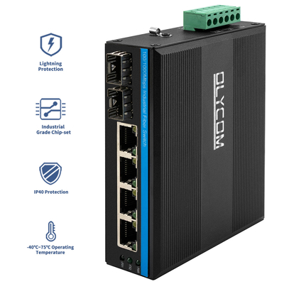 Commutateur de réseau industriel à 6 ports avec 2 ports à fibres et 4 ports auto-MDI/MDIX RJ45