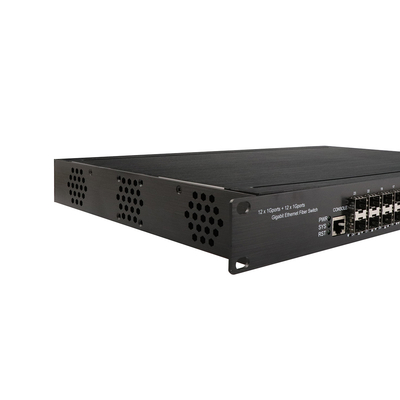 1U Rack 24 ports Gigabit L2 géré Commutateur POE réseau industriel avec 12 RJ45+12 SFP