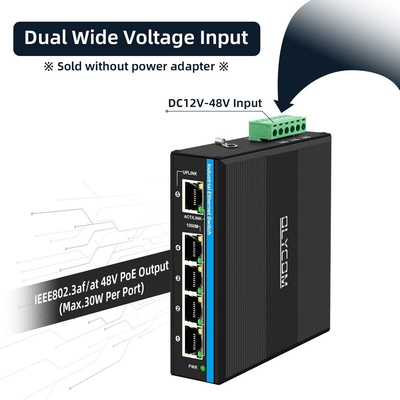 5 ports amplificateur de tension gigabit 12-48VDC entrée commutateur de réseau industriel POE