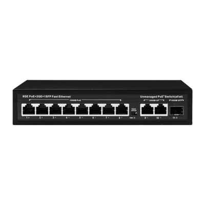 Commutateur POE non géré de 120 W 8 PoE 10/100/1000Mbps + 2 LAN 10/100/1000Mbps + 1SFP 100/1000M