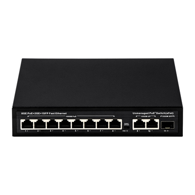 Commutateur POE non géré de 120 W 8 PoE 10/100/1000Mbps + 2 LAN 10/100/1000Mbps + 1SFP 100/1000M