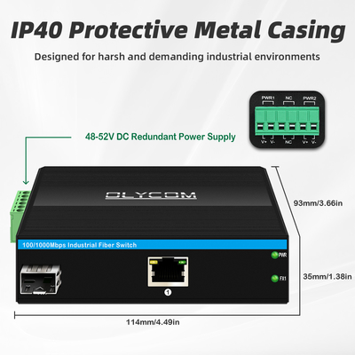 Convertisseur multimédia industriel Gigabit PoE 30W 48V Sortie DIN-Rail monté non géré