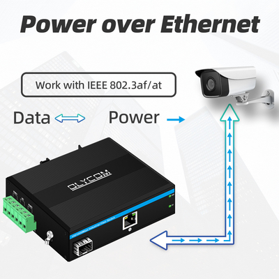 Convertisseur multimédia industriel Gigabit PoE 30W 48V Sortie DIN-Rail monté non géré