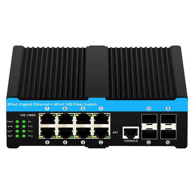 Commutateur POE industriel 10G avec 8 ports POE Gigabit et 4 SFP 10G Uplink - Protection contre les surtensions 6KV L2 Commutateur réseau géré