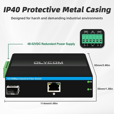 10/100m 2 Ports Commutateur réseau industriel Ethernet Non géré DIN rail Commutateur réseau POE Avec protection IP40