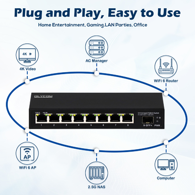 9 ports non gérés 2.5G Ethernet Switch avec 10G Uplink SFP Port 60Gbps largeur de bande de fond