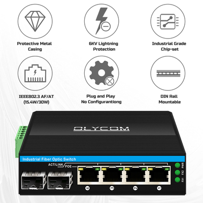 Mini 6 ports commutateur ethernet gigabit commutateur poe din rail 2 sfp+ 4 RJ45 DC48-52V double entrée de puissance