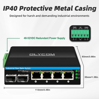 Mini 6 ports commutateur ethernet gigabit commutateur poe din rail 2 sfp+ 4 RJ45 DC48-52V double entrée de puissance