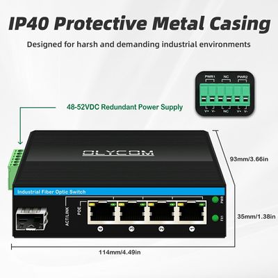 5 ports Gigabit Commutateur Poe extérieur Mini Commutateur à fibres industrielles IP40 Commutateur Din Rail