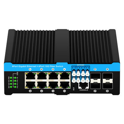 12 ports 10G L2/L3 commutateur POE+ géré commutateur de contournement optique 4*10G sfp +8 RJ45 commutateur Ethernet din-rail