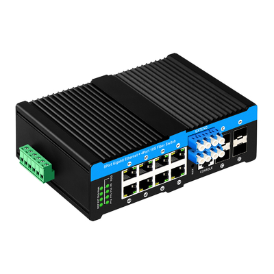 12 ports 10G L2/L3 commutateur POE+ géré commutateur de contournement optique 4*10G sfp +8 RJ45 commutateur Ethernet din-rail