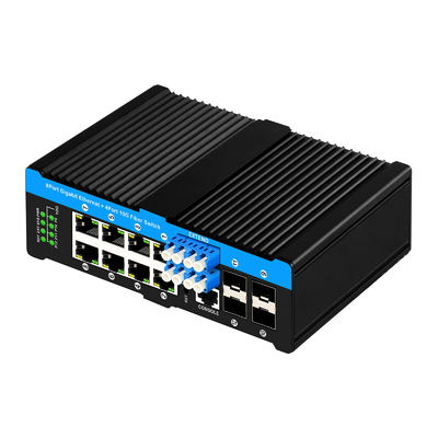 12 ports 10G L2/L3 commutateur POE+ géré commutateur de contournement optique 4*10G sfp +8 RJ45 commutateur Ethernet din-rail
