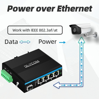 Commutateur de réseau Poe industriel à 5 ports DC12/24/48V Entrée 1SFP+4RJ45 Commutateur Ethernet Gigabit