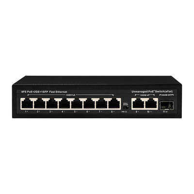 Commutateur PoE à port étendu à 8 ports 10/100M avec consommation de 120W/150W et couverture de 250m