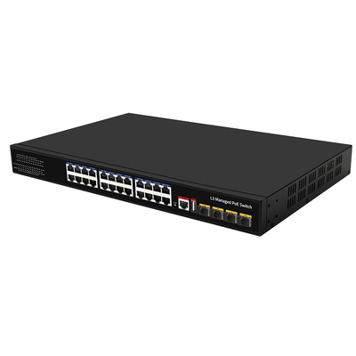 24 ports PoE Switch 10G Fiber300W Budget Console USB L3 Entrée CA gérée