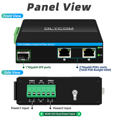 Convertisseur de fibres optiques miniature Commutateur Ethernet industriel Commutateur Poe Entrée DC48V