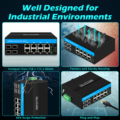 8 ports commutateur Gigabit POE Commutateur Ethernet industriel 4SFP+8RJ45 DC48V Entrée de puissance double