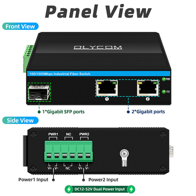 Convertisseur de fibres optiques Gigabit Din Commutateur réseau DC12-52V Double entrée de puissance