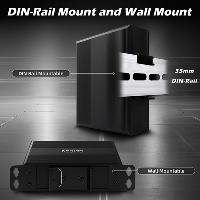 Convertisseur de fibres optiques Gigabit Din Commutateur réseau DC12-52V Double entrée de puissance
