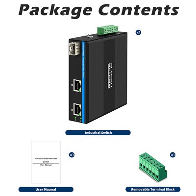 Convertisseur de fibres optiques Gigabit Din Commutateur réseau DC12-52V Double entrée de puissance