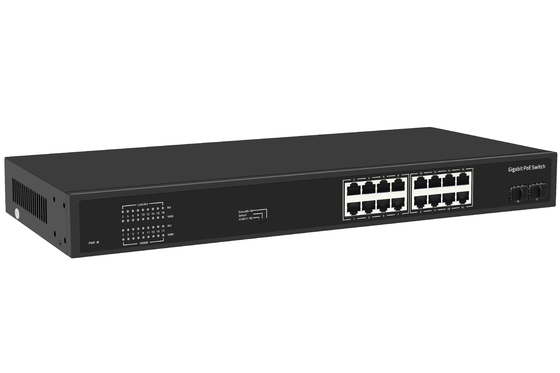 16 ports Commutateur Ethernet Gigabit Commutateur Poe Af/at Commutateur AC 100-240V Entrée de puissance