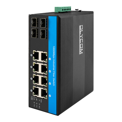 12 ports Commutateur Ethernet industriel Commutateur réseau Din 4SFP+8RJ45 DC12-52V Double alimentation