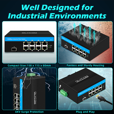 8 ports Commutateur Gigabit Commutateur Ethernet industriel IP40 usine OEM