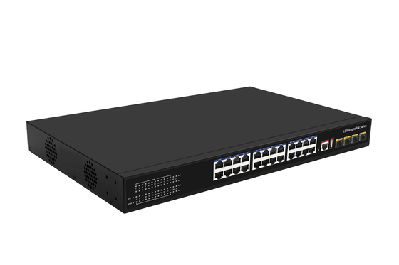 Commutateur PoE 10G 24 ports L3 géré Ethernet Fibre Switch 400W 4*Ports Fibre 10G + 24*Ports RJ45 PoE