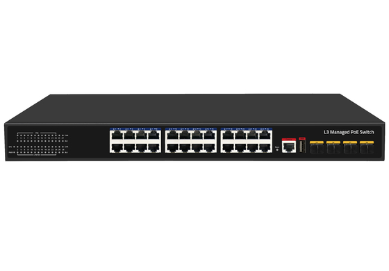 Commutateur PoE 10G 24 ports L3 géré Ethernet Fibre Switch 400W 4*Ports Fibre 10G + 24*Ports RJ45 PoE