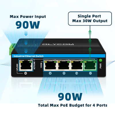Commutateur à 5 ports gigabit Industrial PoE Extender 1*poe dans le port de support 30w/60w/90w+4*poe ports de sortie