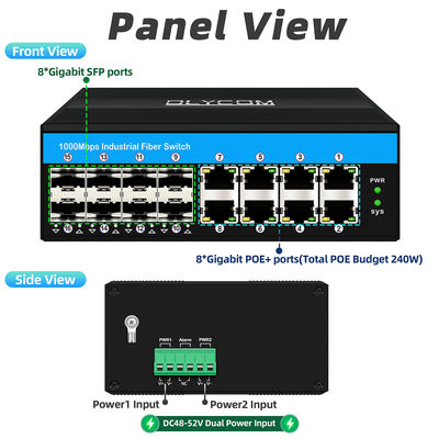 Switch PoE non géré Gigabit 16 ports, budget PoE af/at/bt 240W pour une utilisation en extérieur