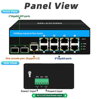 Switch Ethernet managé robuste Vitesse chipset 2 SFP 8 RJ45 switch ethernet industriel avec gestion SNMP