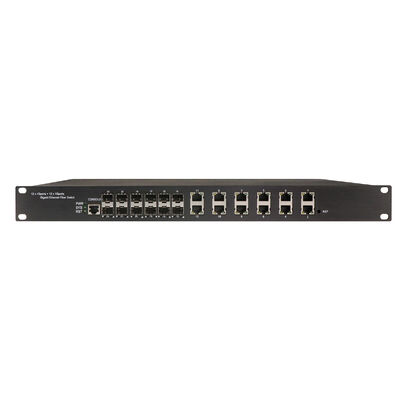 Commutateur industriel Ethernet 1U rack 24 ports administrable avec 12 ports RJ45 + 12 ports SFP, classe de sécurité IP30 et IEEE802.3az EEE